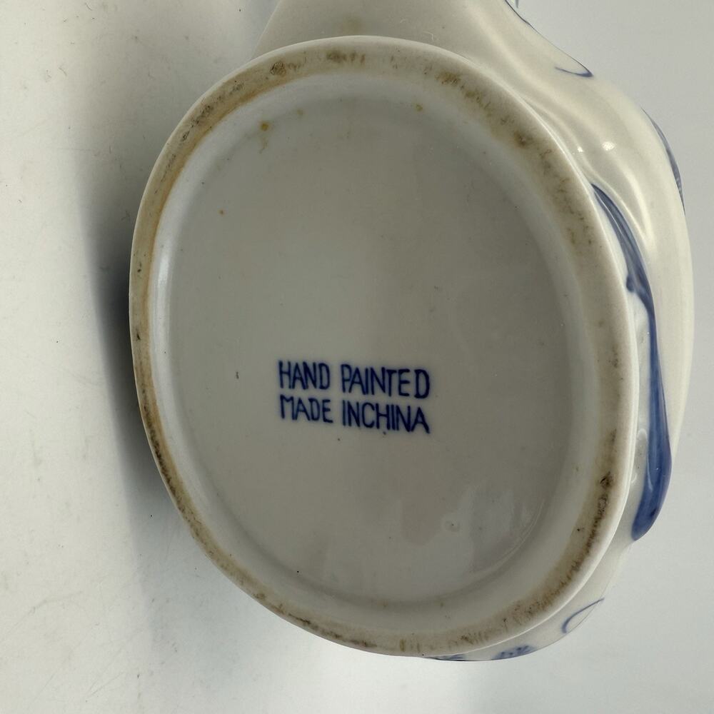 VTG Hand Painted Chinoiserie Tea Pot Duck Shaped Blue White Handle Porcelain - Picture 8 of 8